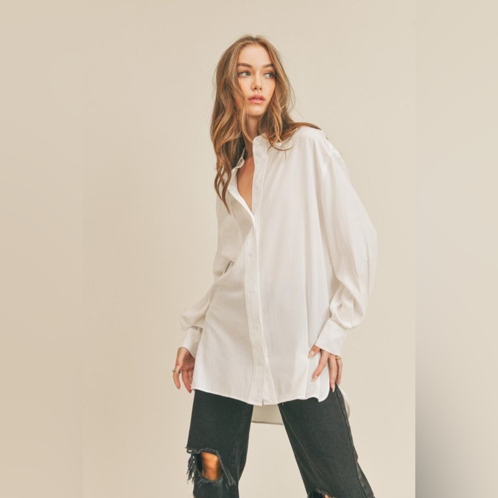 White Oversized Tunic Split Hem